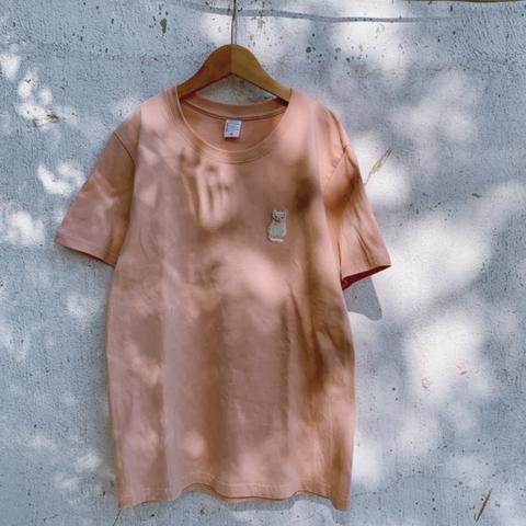 【さくらニャー】コットンTシャツ*無地Tシャツ/刺繡ネイゴ　ピンク色