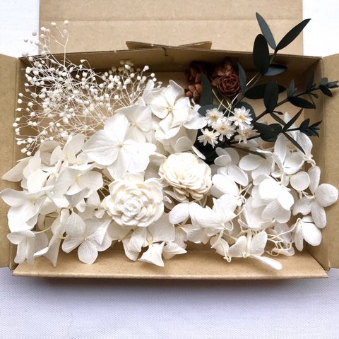 【花材セット】ホワイト 白 プリザーブドフラワー ドライフラワー 花材 素材 材料 パーツ