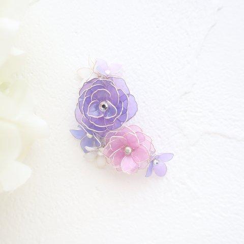 紫バラと小花ブーケのイヤーカフ