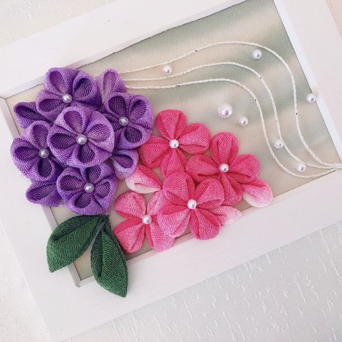 紫陽花  飾り  つまみ細工 額フレーム no.1