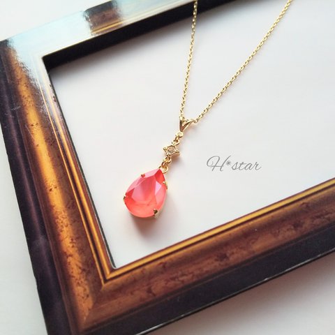 【SALE】Coral pink＊*ロングネックレス。