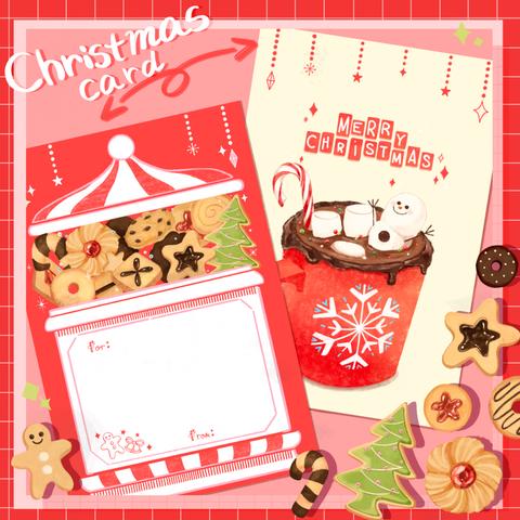 クリスマス🎄ポストカード/メッセージカード　「Christmas with cookie and hot coco」2枚入り