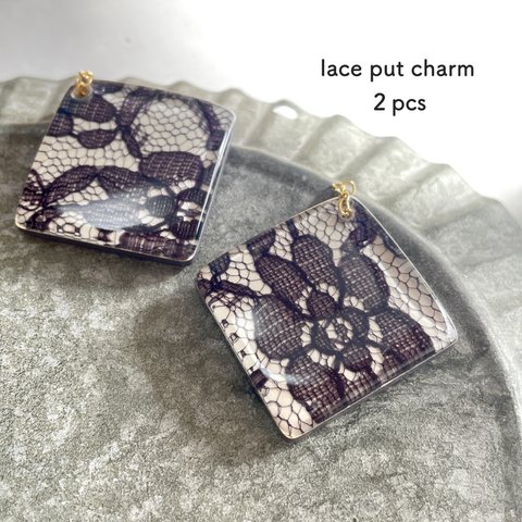 2pcs★charm・lace put /purple（ビッグチャーム）