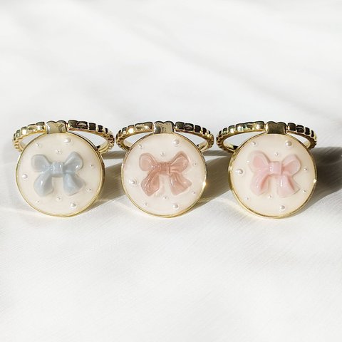 【スマホリング】- Pale Ribbon ring -  スマホリング単品 リボン パール 可愛い iPhone Android 