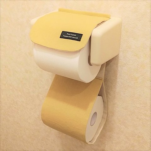 タグだけのシンプル無地なハーフリネンのトイレットペーパーホルダーカバー～マスタード～