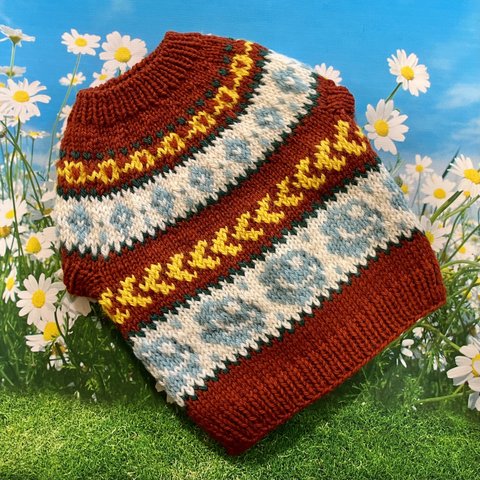 レンガ色の編み込みセーター（胴まわり44cm）