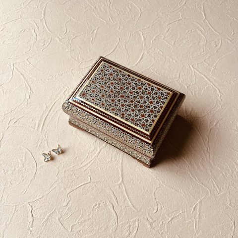 ペルシャの寄木細工（ハータムカーリー）小物入れ  小箱 長方形 14ｃｍ【KHA-174】