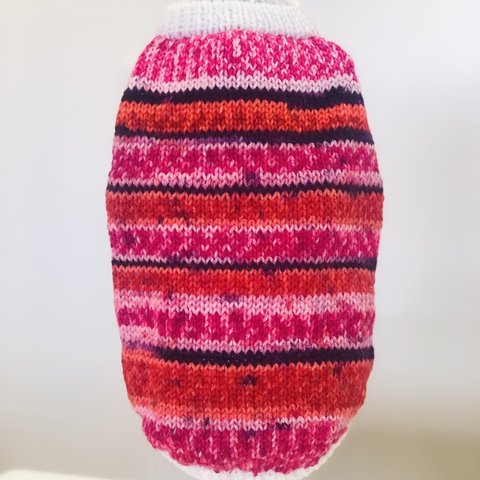 ピンクボーダー🧶手編みセーター(ホワイトリブ)