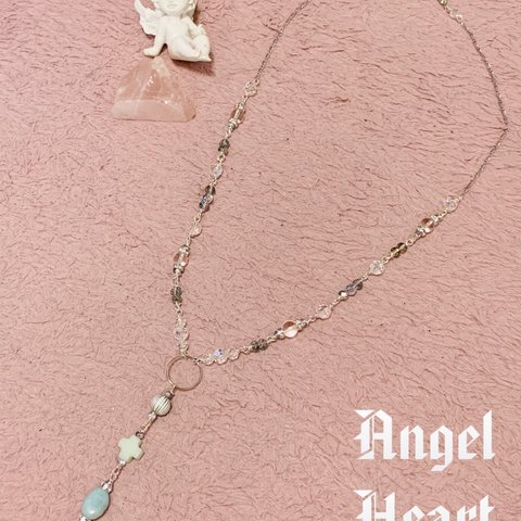 Angel　Heart～天然石　水晶とアマゾナイト、フローライトと キラキラビーズのネックレス