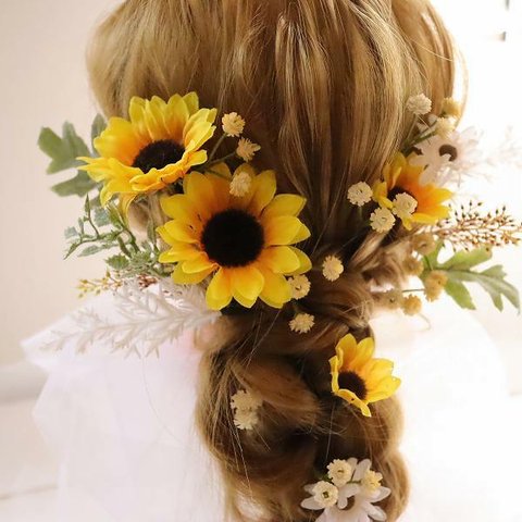 向日葵のヘッドドレス　ヘアパーツ　前撮りやサマーパーティに！