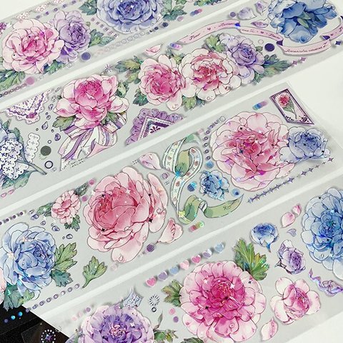 シェルライト*上品　水彩お花　レース牡丹♡PETマスキングテープ　lsymd