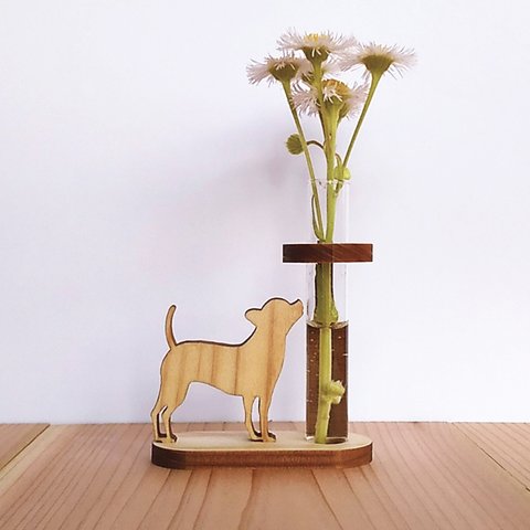 木製犬の可愛い一輪挿し フラワーベース 花瓶 南三陸杉