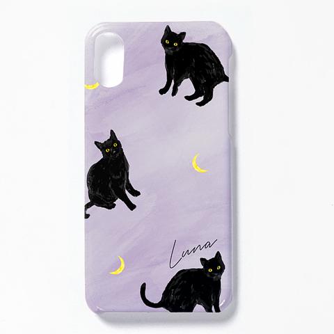 全3色♡ムーンな黒猫のハードスマホケース　名入れ無料　 iPhone