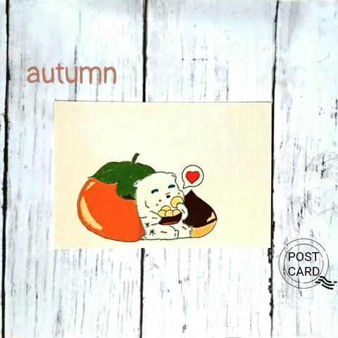 我が家のネコ天使達秋イラストポストカード2枚セット「雪雲クマは食欲の秋」