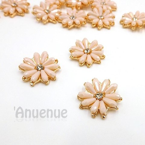 フラワーメタルカボション 25mm【Beads Flower / Milk Beige】2個