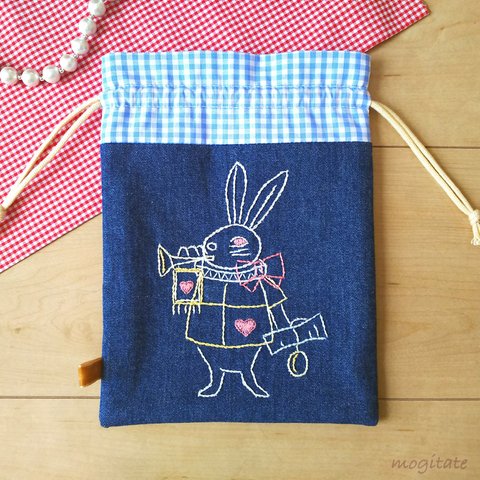 刺繍♥アリスの白うさぎの巾着◆ポーチ