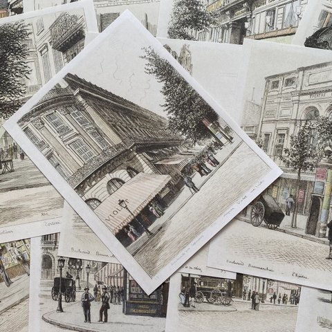 【紙もの素材】　19世紀パリの街角　ヴィンテージ　コラージュ素材　アンティーク　ジャンクジャーナル　デザインペーパー　ペーパークラフト　ラッピング　おすそ分け