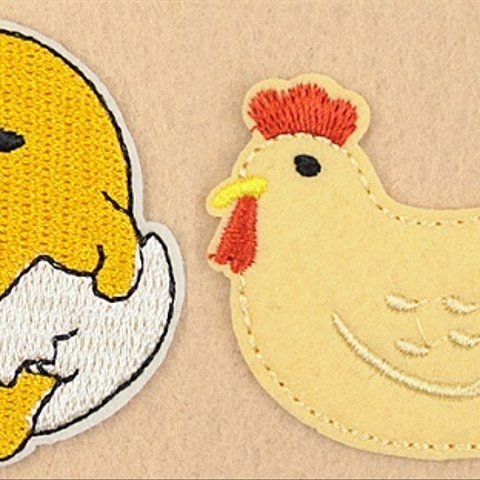 ひよこ ニワトリ ワッペン 刺繍 キルト 2枚入り デザイン選択自由