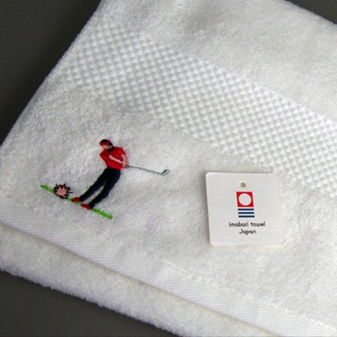 ゴルフ刺繍のフェイスタオル（白）