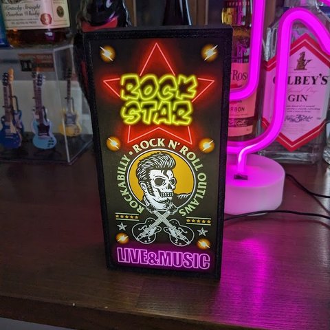 ロックンロール ロックスター ロカビリー ギター スカル カフェ バー ライブハウス サイン 置物 雑貨 LEDライトBOX