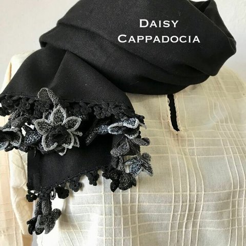 特別オーダー　立体刺繍の花つき　コットンストール　黒