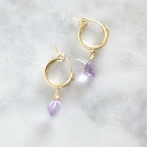 送料無料14kgf 宝石質 Pink Amethyst Triangl pierced earring /earring フープピアス