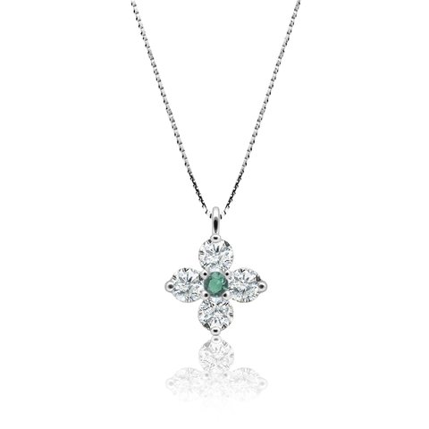 5月 誕生石 エメラルド プラチナ ダイヤモンド 天然石 花 の モチーフ ペンダント ネックレス 美輪宝石