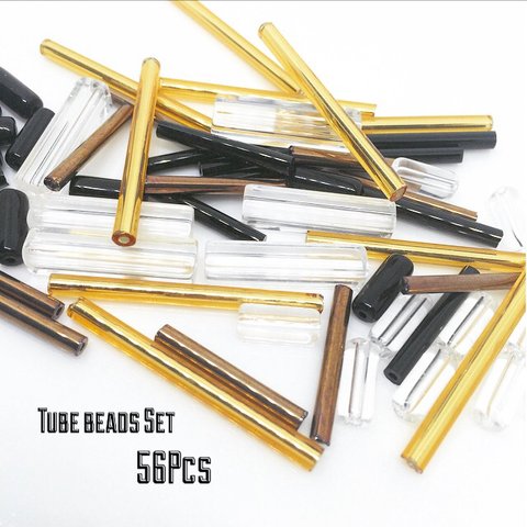 Tube Beads 56本セット＊チューブ 竹 パイプ ゴールド ガラス スティック