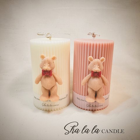 🐻 Bow tie bear candle 🐻  くま 蝶ネクタイ ストライプ キャンドル