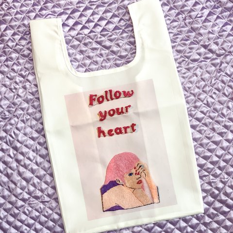 刺繍プリントエコバッグ【Follow Your Heart】