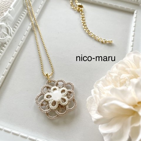 ❇︎ 優しい彩りネックレス ❇︎ タティングレース & ホワイトジェイド ◇natural white & beige ◇16kgp 