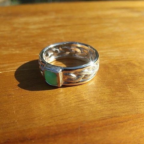 糸魚川翡翠×銀の指輪/アンティーク調・純銀・silver950