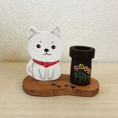  トールペイント  印鑑(シャチハタ)スタンド      白柴      大人気♡