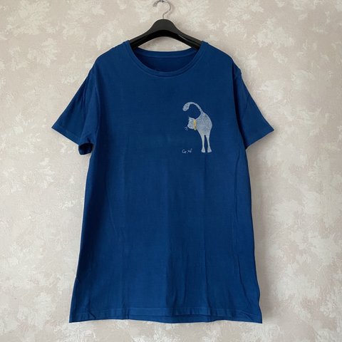 藍染めTシャツ、ネコとネコ