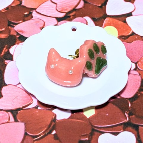 猫チョコピアス（桜×抹茶ミックス）