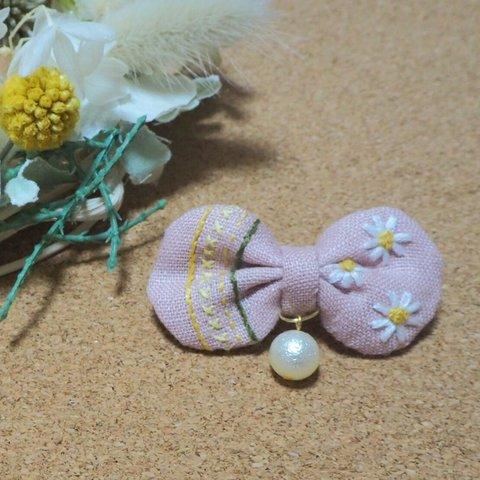 刺繍バレッタ (pink margaret)