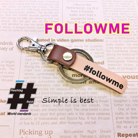 #followme 本革ハンドメイド ハッシュタグチャームキーホルダー instagram インスタグラム