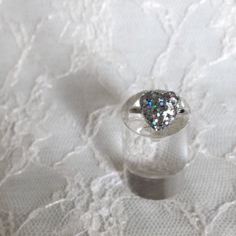 送料無料✴︎ lamé jewel heart silver♡pinkie ring