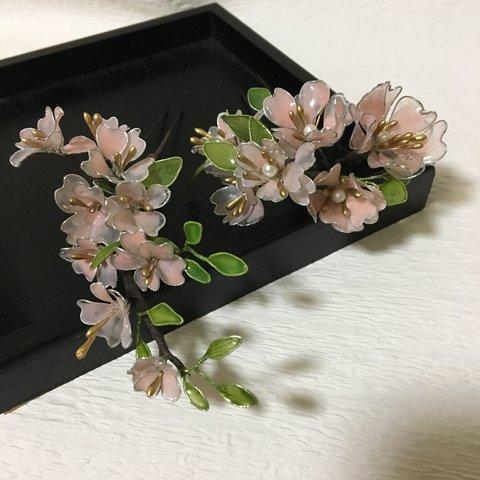 八重桜のかんざし　髪飾りセット