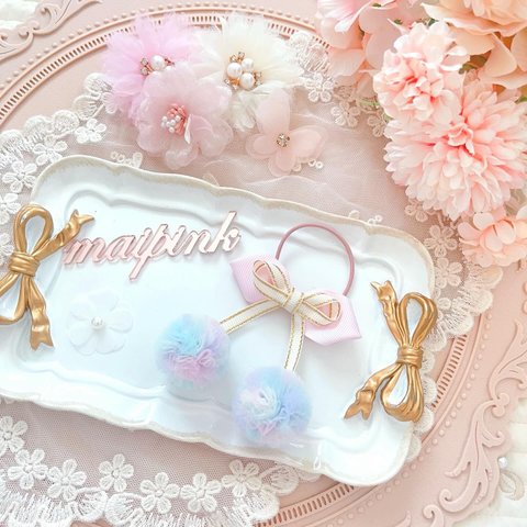 POPUP販売作品♡ さくらんぼ ヘアゴム　ミックスカラー アイシーピンク