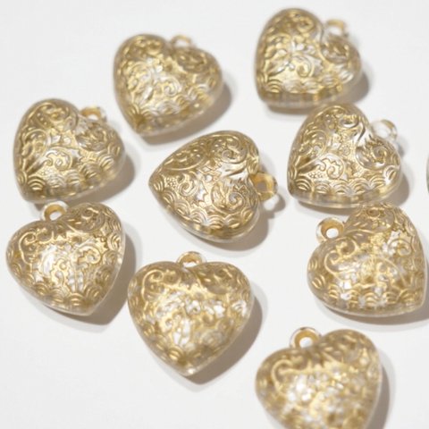 再販 ＊USA IMPORT 【6個】Heart antique gold＊クリアビーズ