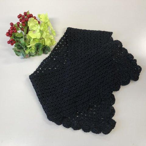 ☆優しいカーブのストール♪コットン×麻／ブラック系♪ハンドメイド☆【スヌード/ストール】