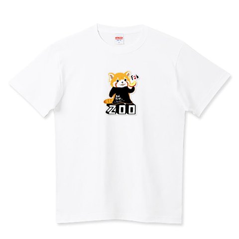 レッサーパンダ りんご大好き柄 立ち絵 ZOOロゴ 0625 Tシャツ 半袖 白限定