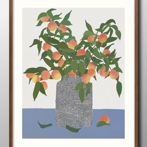 14623■ポスター　絵画　A3サイズ　『桃の木　ピーチ　モモ　果実　フルーツ』　アート　イラスト　デザイン　上級マット紙採用　北欧