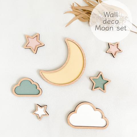 【Moon Set✦ウォールデコ/ピンク系】木製　レターバナー・お誕生日/壁飾り/ウッドレター/子供部屋