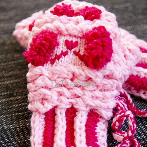 手編み手袋 ♥ パンダ ♥ ピンク