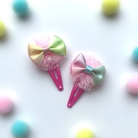 ☆２本セット☆ お砂糖菓子みたいなパッチンピン(ピンク)