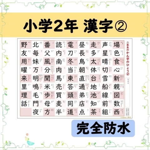 ⑫小学２年生で習う漢字80文字の一覧表ポスター　-その2-