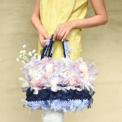 咲き編みフラワーバッグ～オトナパステル