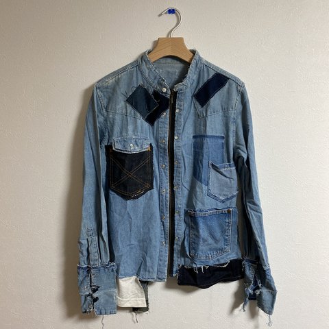 used リメイク パッチワーク ダメージ加工 デニムシャツ